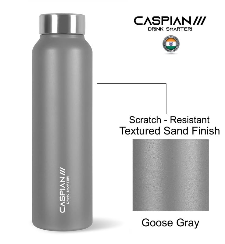 Image of CASPIAN / / / Astra ISI Certified Stainless Steel Water Bottle 1 LTR. (Gray Goose, 1 Litre) |Leak Proof Thunder for Fridge Home Office Travel School Kids Boys Girls Adults Sports Gym Yoga |BPA Free