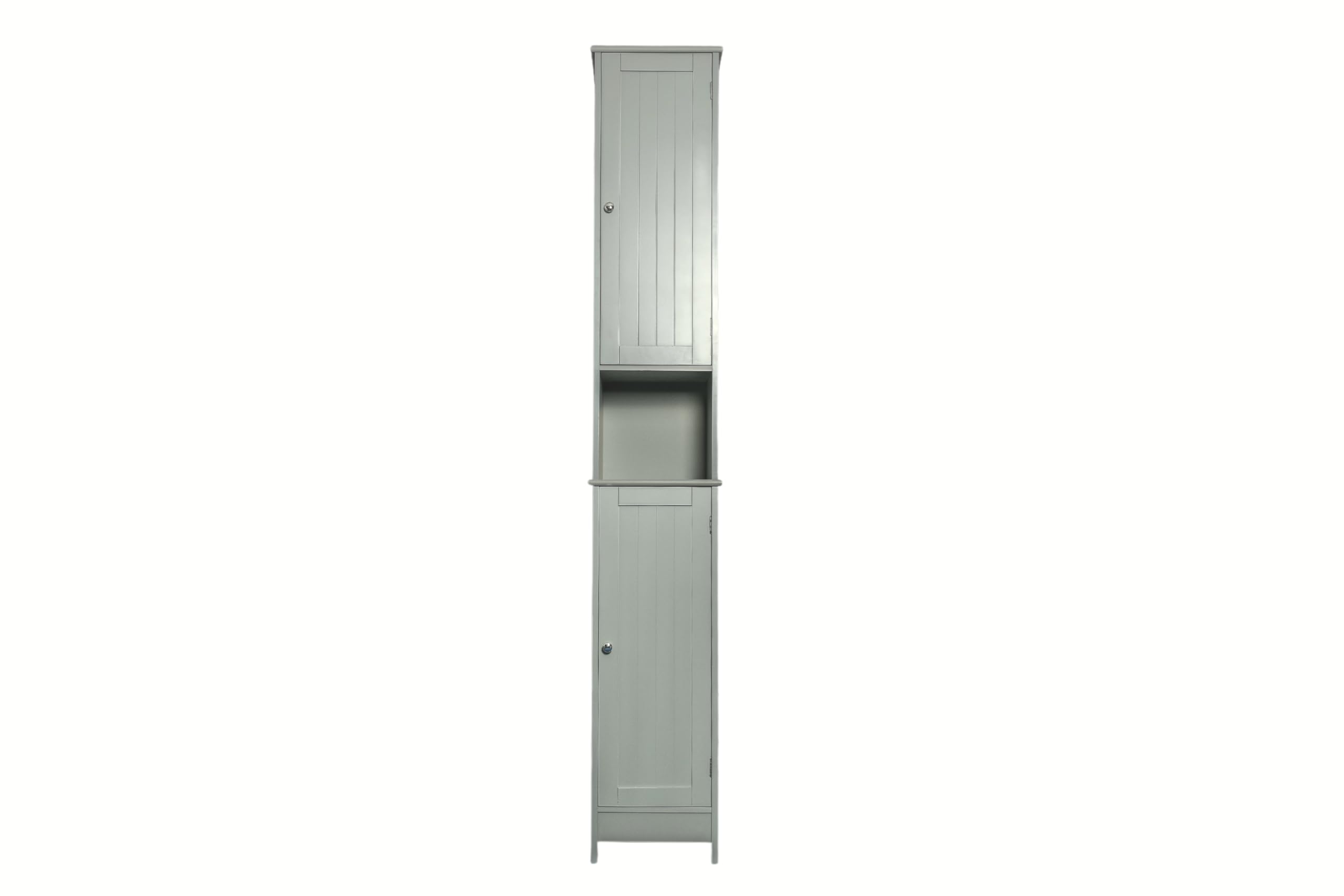 Bathroom Storage Unit - Floor Standing Cupboard Slim Tallboy Bathroom Cabinet with double door and 5 shelves (Grey)