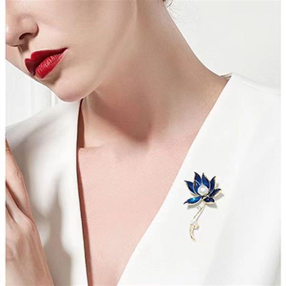 Broche De Loto Azul Perla Broche De Flor De Lujo Broches Y Alfileres Elegantes, Joyería De Ropa For Mujeres Damas,Azul