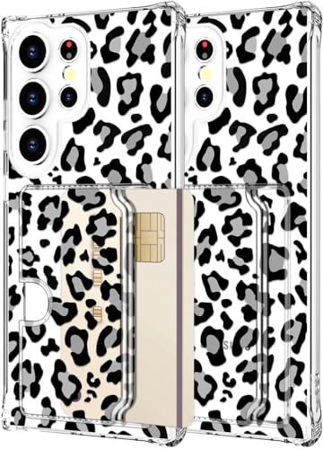 Étui portefeuille Samsung Galaxy S25 transparent léopard avec porte-cartes ultra fin Hungo