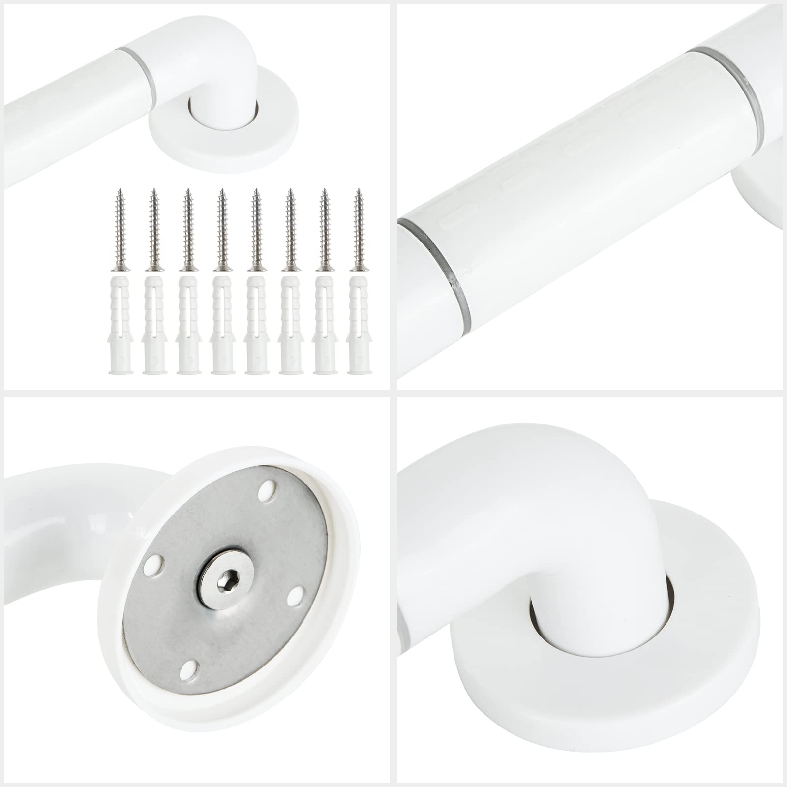 2 rieles antideslizantes para baño, mango de agarre de baño de 30 cm, barra de agarre de seguridad de nailon de acero inoxidable resistente para ducha, pasamanos (blanco, tornillos incluidos)