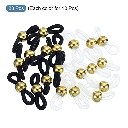 Image of PATIKIL Eyeglass Chain Connector Retainer, 20 Pack Adjustable Anti Slip Silicone Rubber Strap Holder Chain End Loop Bead Style for Women Men Sunglasses, Gold