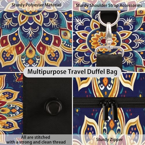 South Mandala Travel Duffle Bag for Women Men Gym Duffel Foldable Bag Waterproof Weekender Indian Bohemian Duffle Tote4