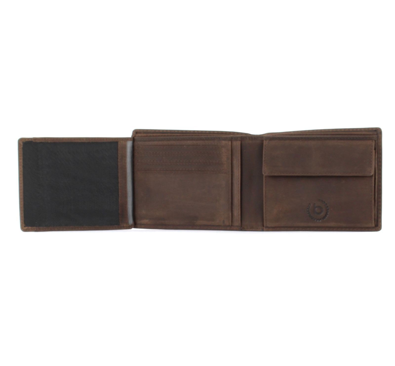 bugatti Hunter RFID Coin Wallet with Flap Metal Logo 8CC Brown