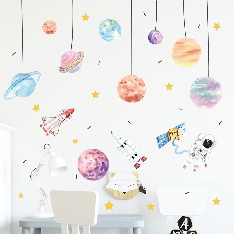 Adesivi Murali Spaziali - Pianeti, Razzo E Astronauta - Per Camerette Dei Bambini - 3 Fogli 30x90cm - Foto 13