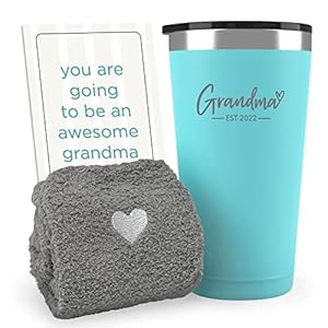 New Grandma Gifts – Grandma Est. 2022 Gift Set w/16 oz Mint Tumbler, Socks, Notecard for Grandma to be Gifts…