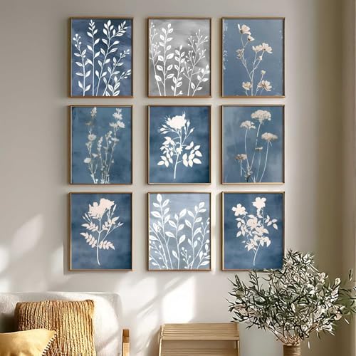 Image of kotart Aesthetic Abstract Floral Art Home Decoration | Boho Floral Paintings With Frame For Living Room Bed Room Hotel Wall Decor Digital Reprint Set of 9 (13X17 inch)
