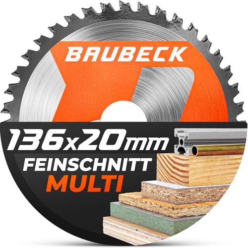 BAUBECK Sägeblatt 136x20 1.5mm Feinschnitt in Holz & Alu, 40 Zähne für Akku Kreissägen, wie Bosch GKM 18v-50 oder M. DSS501 / Z, DCS552, DCS550 kompatibel, Kreissägeblatt 136x20 Sägeblatt 135x20