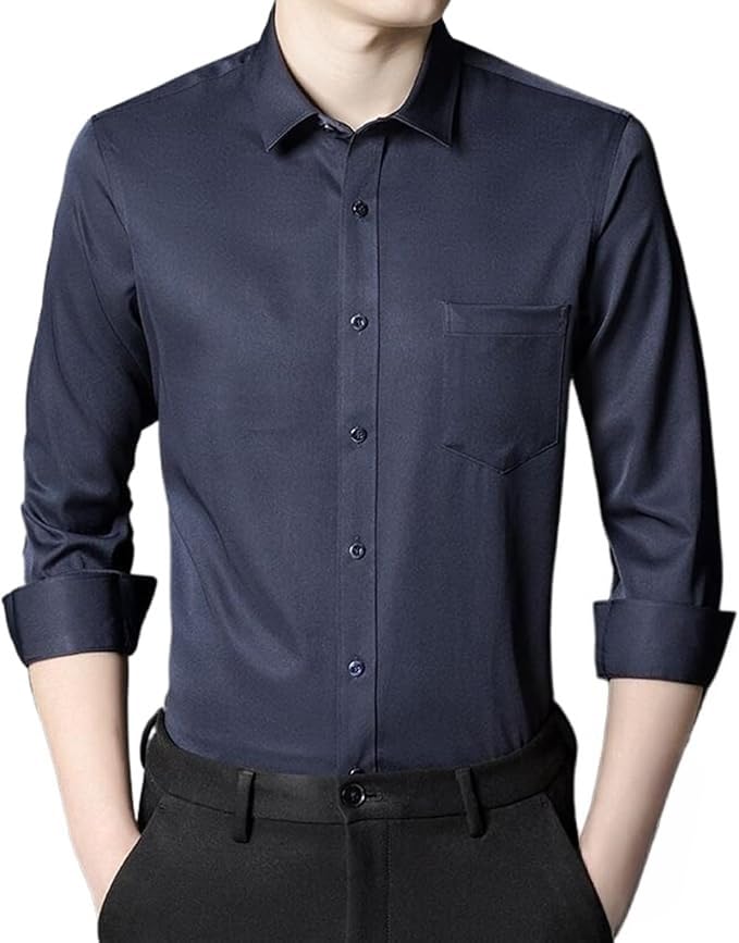 Men's Dress Shirts Long Sleeve Stretch Wrinkle Free Button Up Party Prom Shirt Slim Fit Wedding Formal Work Shirt