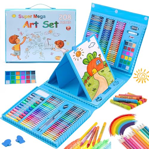 La mejor selección de Niño - los preferidos. 37 kit de dibujo, Sebami 208 piezas Set de Arte Profesional con caballete portátil de doble cara Dibujo Arte Kit para Niños regalo ideal para niños(Azul)…