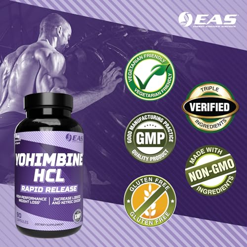 eas yohimbine hcl  improved weight loss amp athletic performance  rapid release technology  gluten free non gmo vegetarian friendly  90 capsules