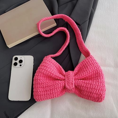 Bow Purse Crochet Bow Shaped Shoulder Bag Mini Cute Woven Bowknot Bag Trendy Knitted Bowknot Handbag Gift Women2