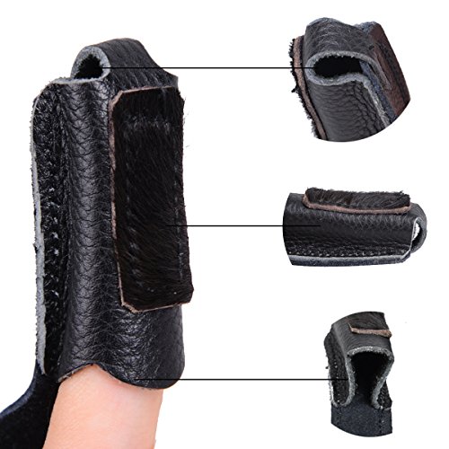 XTACER (Leather Finger Protector & Arm Guard 3-Strap Ventilated Finish Arm Guard with Three Fingers Design Archery Finger Protector Black - Leather (for Children) - Thumbnail 4