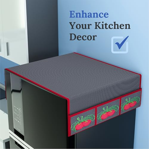 Image of Kuber Industries Non-Woven Fridge Top Cover | Washable & Anti-Dust Refrigerator Top Cover with 6 Utility Pockets for Kitchen | Strawberry Designs - Blue