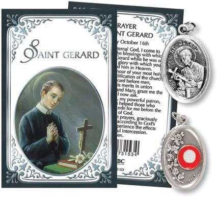 Prayer Verse Card Saint St GERARD with Silver Coloured Metal Medal RELIC