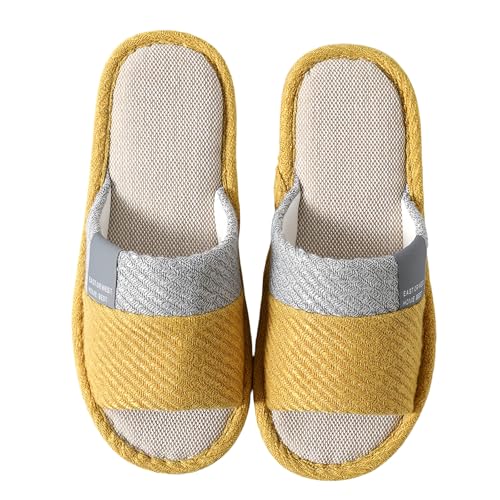 Linen Slippers for Women Japanese Style Summer House Slippers Indoor Lightweight Open Toe Bathroom Slides Soft Sole Sandals for Home Use