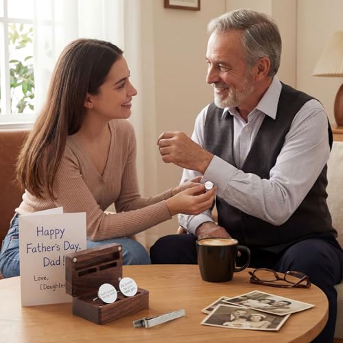 Image of Colingmill Father of the Bride Gift Dad of the Bridegroom Cufflinks Tie Clip Set with Engraved Wood Gift Box for Dad