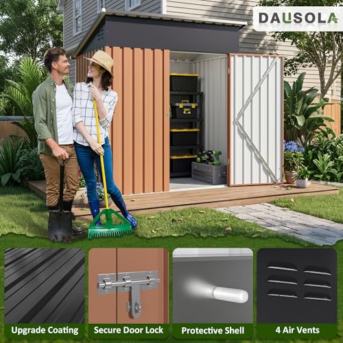 Image of DAUSOLA 5x2.5 FT Outdoor Storage Shed, Metal Garden Tool Shed with Updated Frame Structure and Lockable Doors, Ideal for Backyard Garden Patio Lawn, Brown