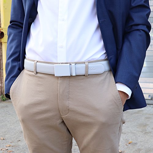 Falari® Genuine Leather Dress Ratchet Belt Automatic Buckle Holeless Adjustable Size4