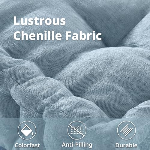 Intelligent Design Large Floor Pillow for Adults Yoga or Meditation Cushion with Handle, Floor Cushion for Board Games, Lustrous Chenille Tufted, Handsewn Scalloped Edge, Azza, 24" x 24" x 5" Aqua