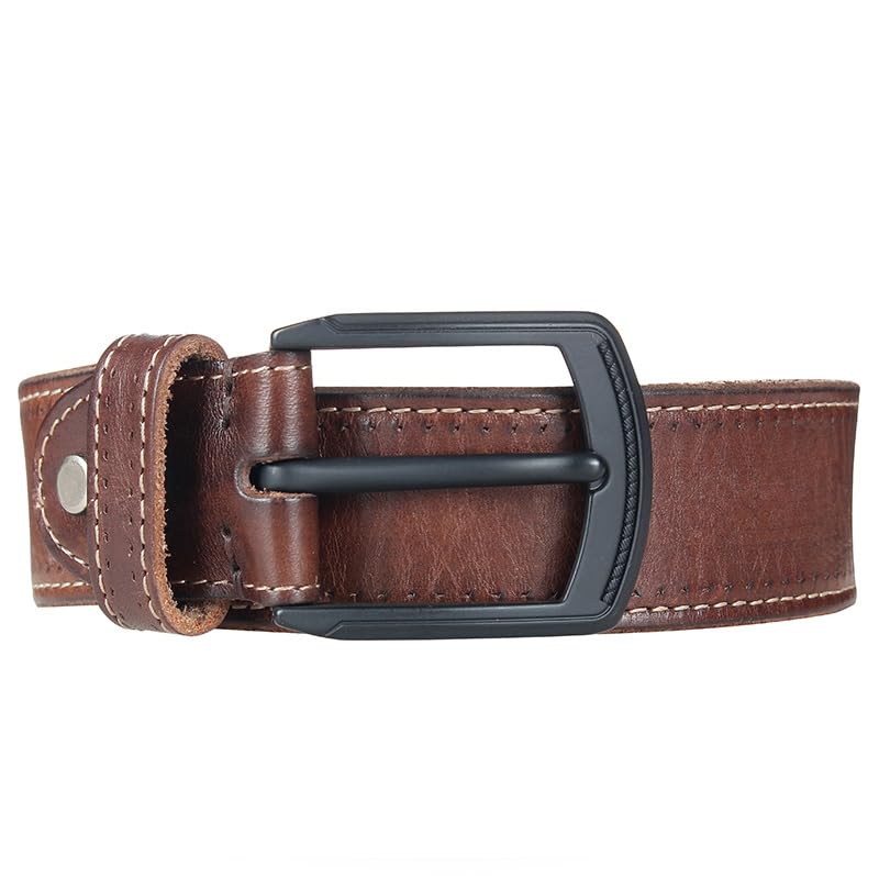 Cinturón Ajustable de Cuero Genuino, Cinturón for Hombre Cinturones de Cuero Genuino for Hombres Cinturón de Cuero Real con Hebilla Negra Mate de Metal Duro(Red Brown,120)