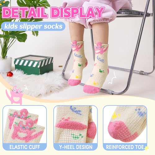 Image of Eyean Kids Fuzzy Socks Non Slip Soft Fluffy Slipper Grips Socks Warm Plush Cozy Cabin Boy Girls Crew Socks 6 Pairs