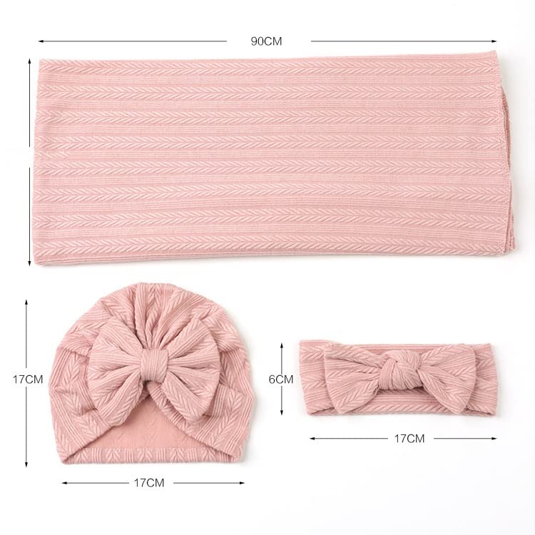 Nishine 35"x33" Newborn Swaddle Blanket with Headband Set Wheat Pattern Swaddle Wrap Receiving Blanket for Baby Boy Girls Sleeping Bag (Pink) - Image 4