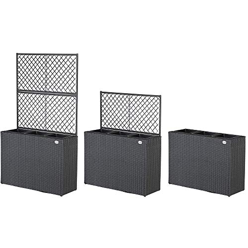 CASARIA Jardinière en polyrotin avec Treillis Noir 146 x 83 x 30,5 cm Set de 3 Pots de Fleurs bac à Fleurs pour Jardin Maison Balcon
