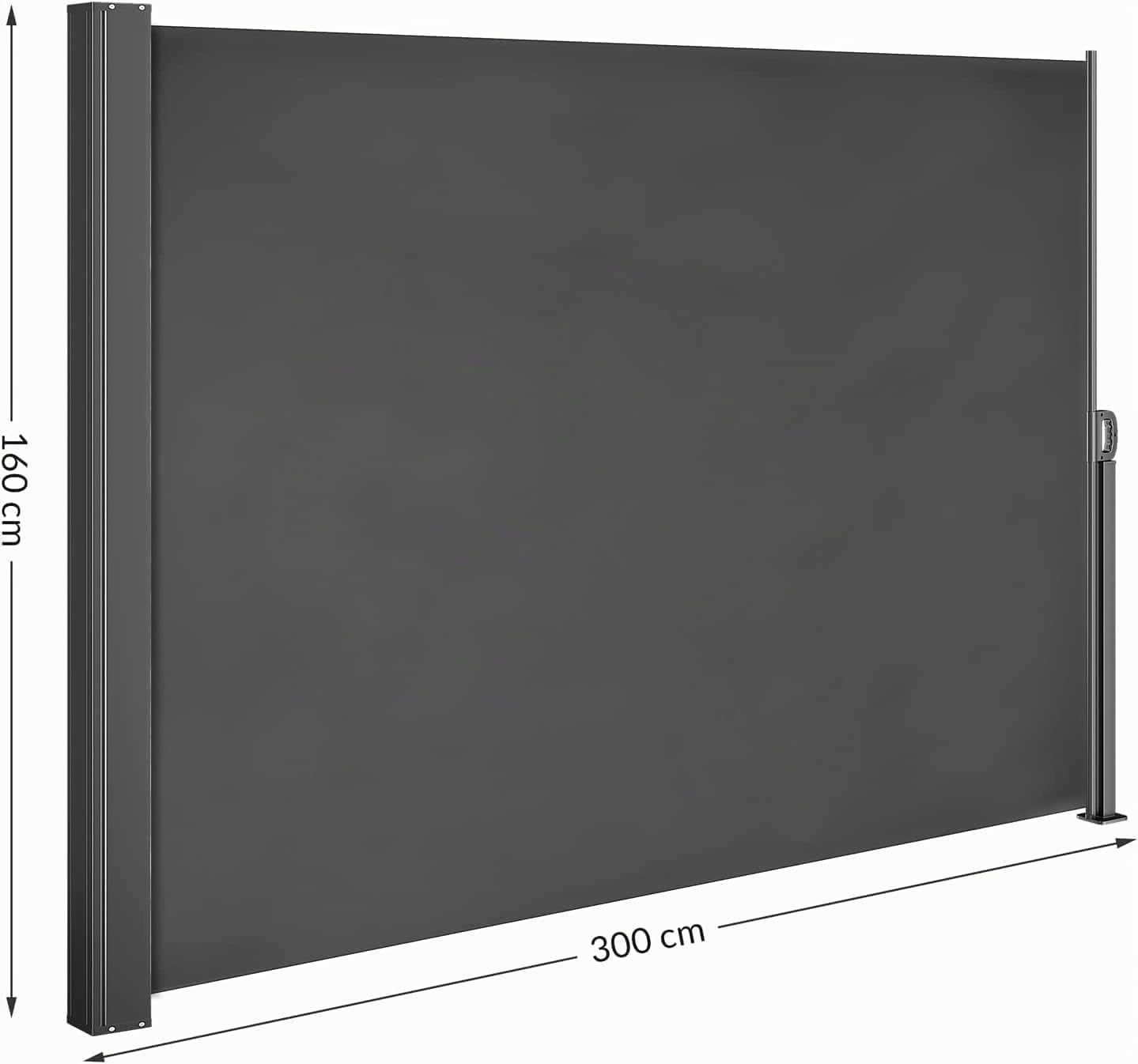 Casaria Tenda Parasole Laterale Nosara 160x300cm Estensibile Antracite | Opaca, Copertura, Separe, Privacy, Frangivento, Balcone, Idrorepellente, Retrattile, Montaggio a Parete, Fissaggio a Terra