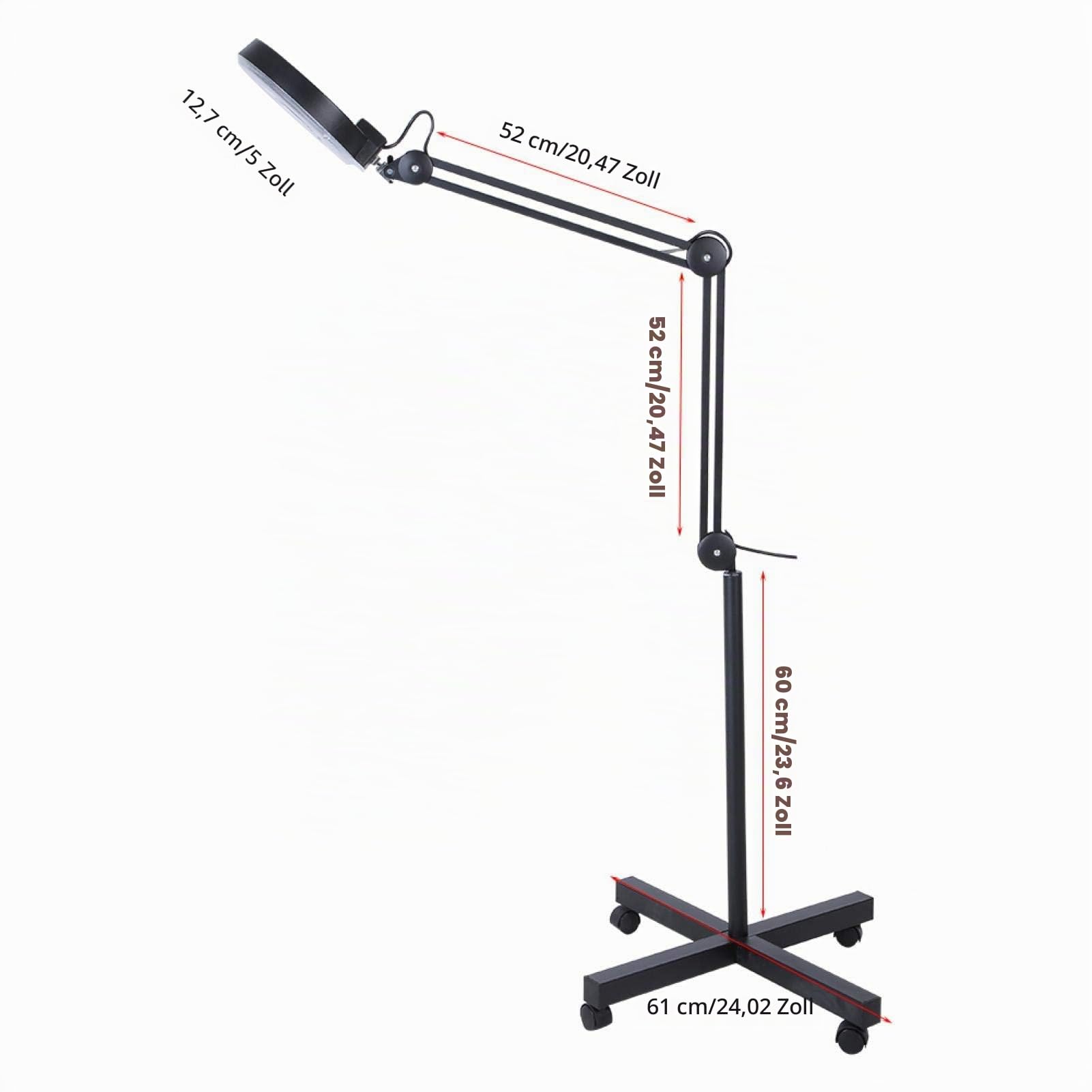 Ejoyous LED Lupenleuchte mit Rolling Standfuß, 5X Dioptrien Verstellbar Bodenstehende Kosmetikleuchte Stehlampe Arbeitsplatzlampe Kosmetik Arbeitsleuchte 220-240V Schwarz