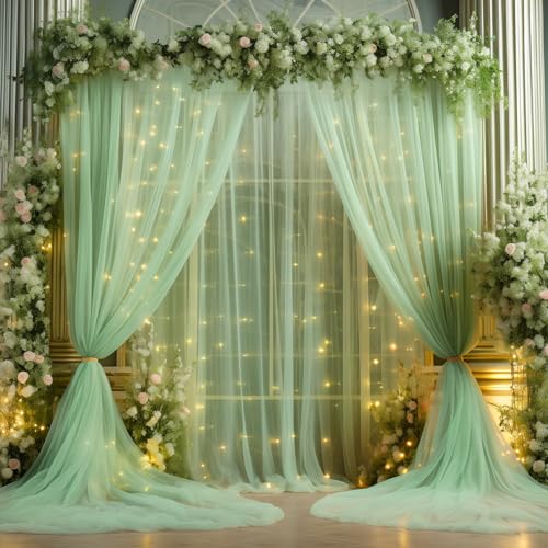 Voile transparent avec lumières pour toile de fond de cérémonie olive