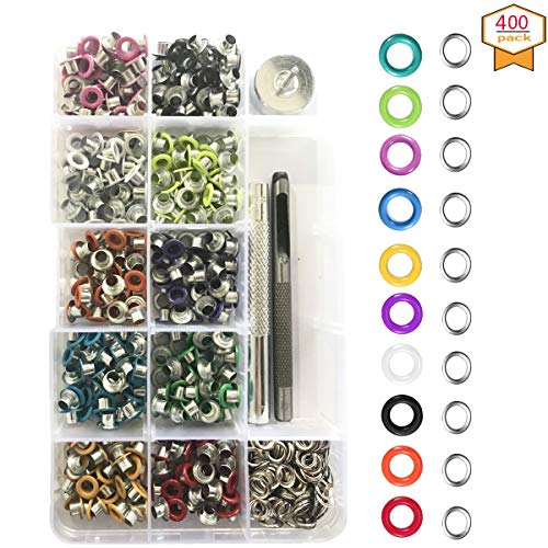 Grommets Kit 1/5 inch, 400 Sets Multi-Color Grommets Kit Metal Eyelets with Installation