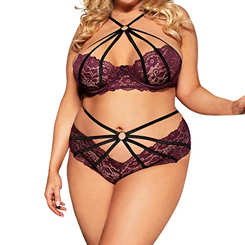 Lingerie sexy voir à travers dentelle noire pour femme avec soutien-gorge et G-string assorti