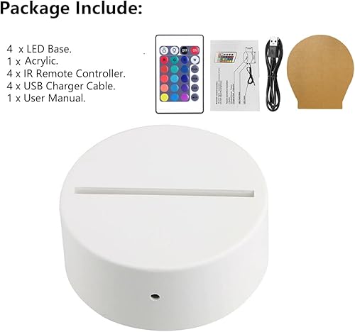 Miniatura 6 de Paquete de 4 bases de luz LED nocturna 3D, base LED de gran tamaño para acrílico, base de luz LED de 16 colores con control remoto y cable USB para