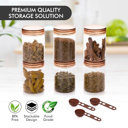 Image of Homeor Plastic Storage Jar & Containers With Spoon, Airtight & BPA Free Containers for Kitchen Storage, Grocery Kitchen Container, Multipurpose Jar, Fridge Storage Container, 300 ML Set 12, Brown