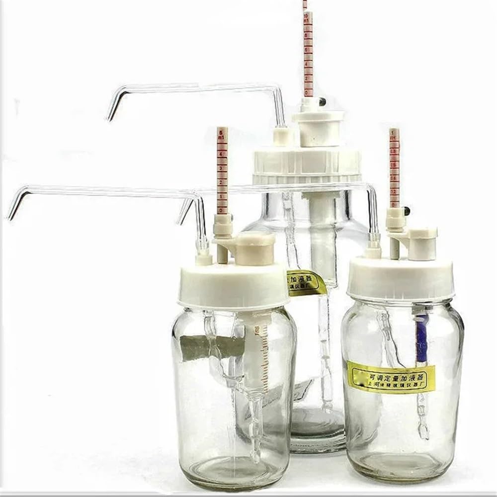 Laboratoryjne wyroby szklane, 1 butelka, dozownik odczynnika, przezroczysty, półautomatyczny dozownik, regulowana / stała objętość 0,1-10 ml (0,1-5 ml, butelka 500 ml)