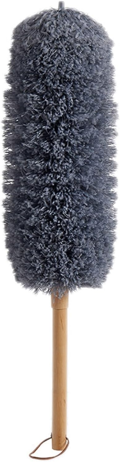 Feather Duster - Household Dusting Tool - Ultra-fine microfiber feather duster, washable, with wooden handle | For general cleaning and dusting surfaces/desktops(Gray,S)