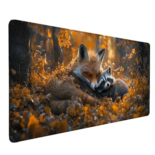 Tapis Souris XXL Renard et Raton Laveur idéal pour Sous Main de Bureau Enfant