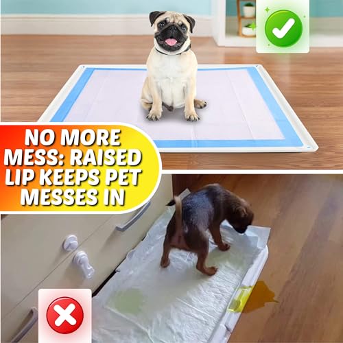 Image of TidyFriend Dog Pee Pad Holder Tray Fits for 28 inch x 34 inch Pee Pads with Corner Lock Holes, Raised Edges, Non-Spill, Easy to Clean Silicone Dog Potty Tray Holder, For Indoor Floor Protection (White)