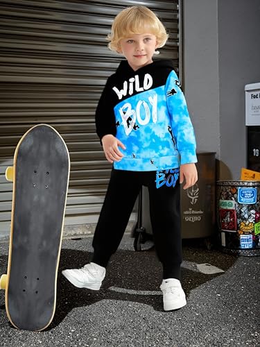Image of 2-6T Toddler Baby Boy Clothes Long Sleeve Hooded Pullover Colorblock Sweatshirt + Pants 2pcs Fall Winter Outfit Set