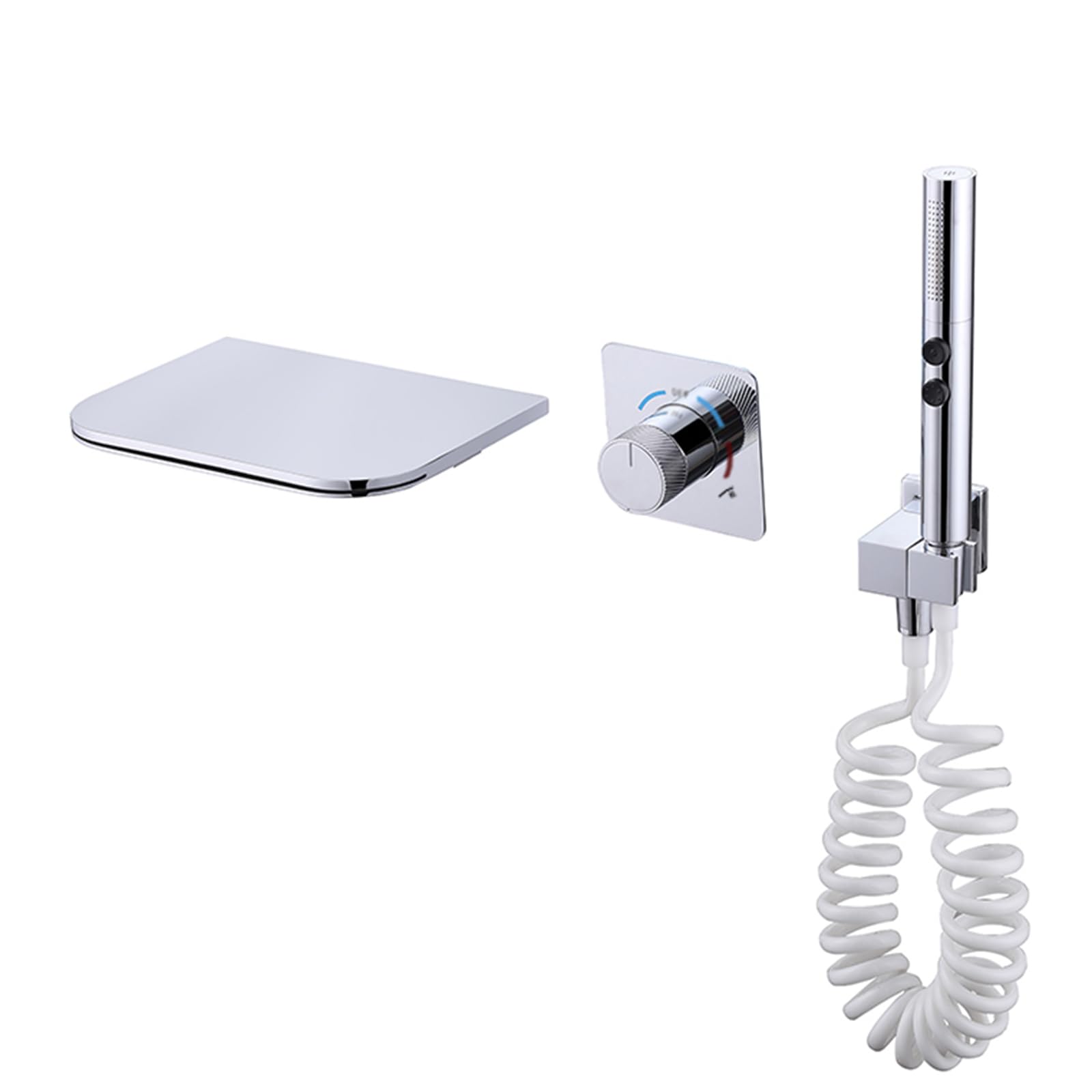 JYBNBBE Waterfall Wall Mounted Bath Shower Mixer Tap Hot and Cold Brass Concealed Bath Taps Wall Mount Grey (Chrome A)