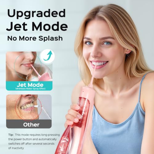 Image of COSLUS ADA Accepted C50 Water Dental Flosser, 4 Modes 5 Intensity Levels | Professional Water Teeth Pick for Braces, Orthodontics & Sensitive Gums, Compact Cordless for Family Home Travel,Pink
