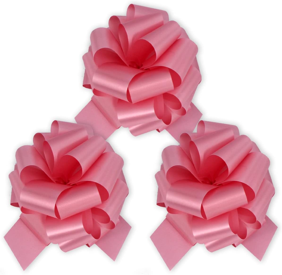 InstaBows Pull String Gift Bow Perfect for Christmas and Birthday Presents Satin Finish (Pink, 8 Inch)