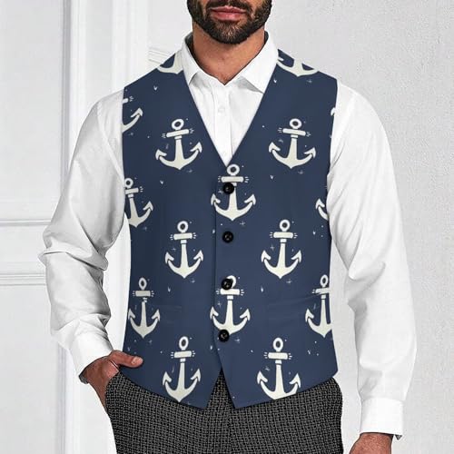 Sea Pattern in Anchors Navy Beach Men's Suit Vests Business Formal Dress V-Neck Waistcoat Tops with 2 Pockets2