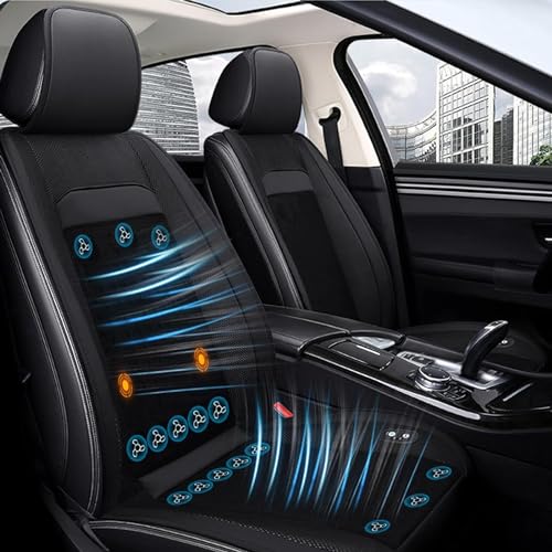 LifeUp Coprisedili anteriori per auto, alla moda, colore nero, aggiornati, con cuscino di raffreddamento ventilato da 12 V, coprisedile raffreddato per SUV e MPV, misura universale (nero)