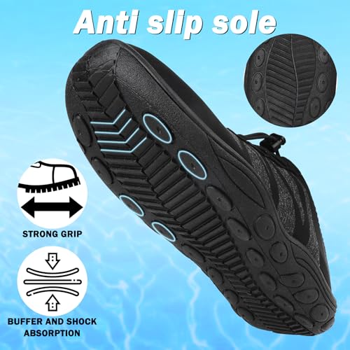 riemot Water Shoes Quick Drying Sports Aqua Lightweight Non-Slip Breathable Shoes for Outdoor Workout Athletic Swim Beach Barefoot for Men Women Black4