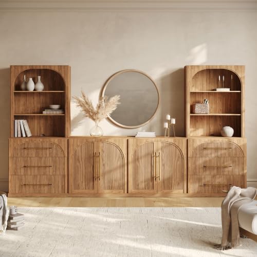 Image of BELLEZE Jagger 130 inch Wall Unit 6-Piece Modular TV Stand - Camel
