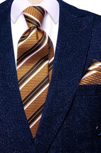 Image of Dubulle Mens Paisley Striped Tie Woven Necktie for Men and Handkerchief Cufflinks Set Wedding Formal Business