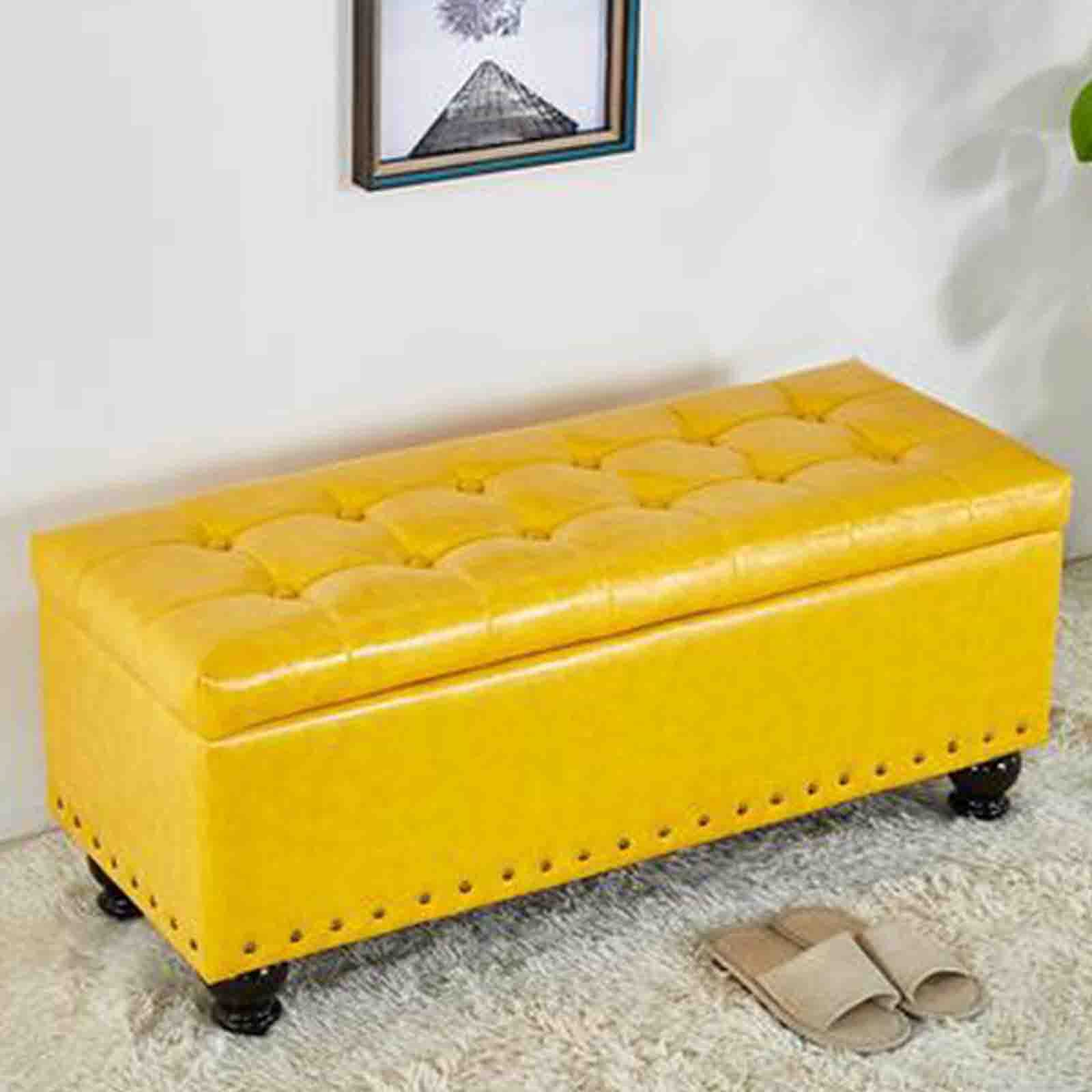 Banc de rangement en similicuir marron haut de gamme avec assise rembourrée