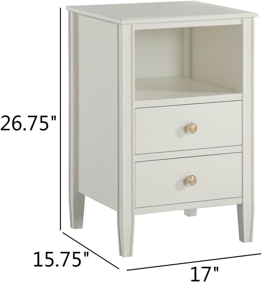 Winsley 2-Drawer Antique White Painted Wood Storage Nightstand